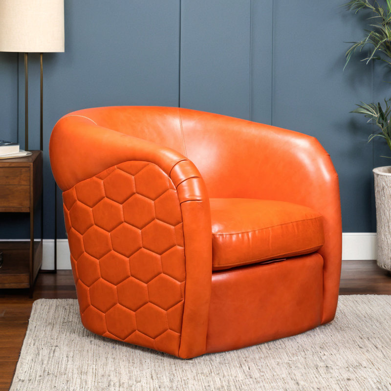 A'Buzz Swivel Armchair, Papaya Genuine Leather