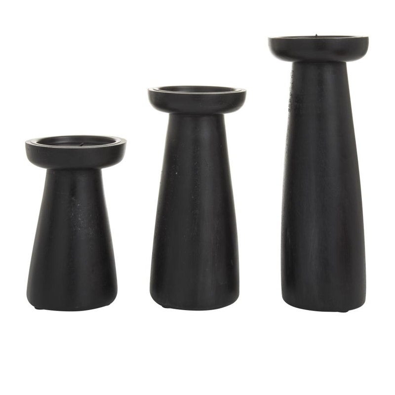 Wood Tabletop Candlestick, Black