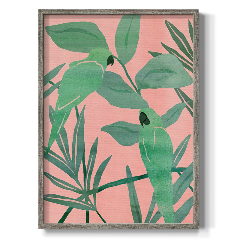 «Pink and Green Birds of Paradise I», reproduction encadrée - bois massif, H 30 po x l 24 po