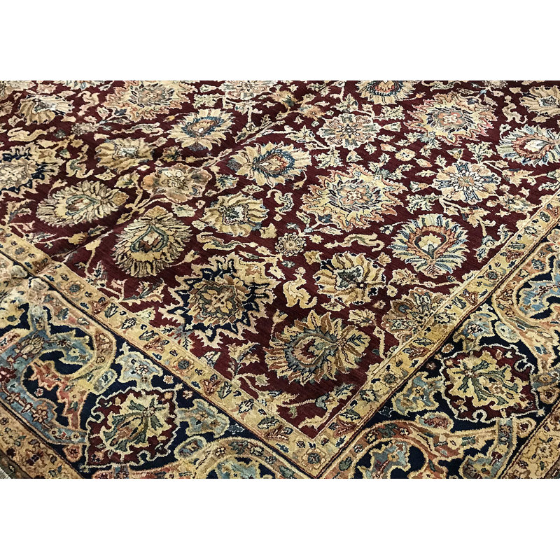 Tapis rouge et bleu noué à la main de haute qualité
