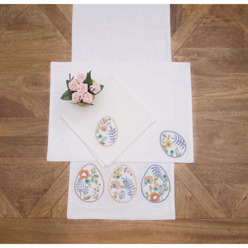 Floral Easter Egg Embroidered Hemstitch Napkins Set of 6