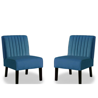 Mid Century Modern Chairs Of 2, Blue Velvet Upholstered With Solid Wood Legs For Interior 2 Accent Chairs, House