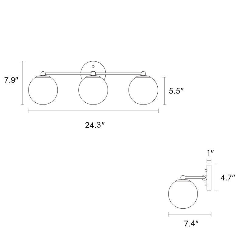 Éclairage pour salle de bain sphérique à intensité variable 3 lumières Mansurah, 3, Noir mat
