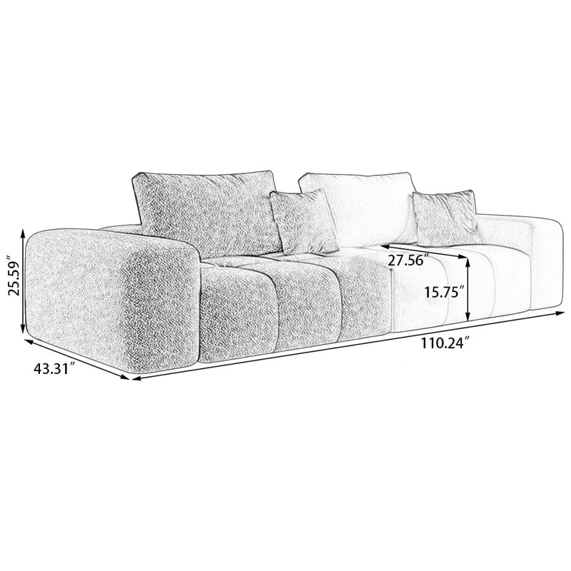 Coussin modulaire blanc et vert 100% polyester, H 25,59 po x l 110,24 po x P 43,31 po, 4