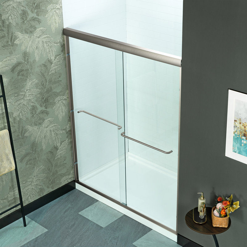 Porte de douche double coulissante WOODBRIDGE de 56 à 60 po de largeur x 72 po de hauteur avec verre trempé transparent de 5/16 po (8 mm)