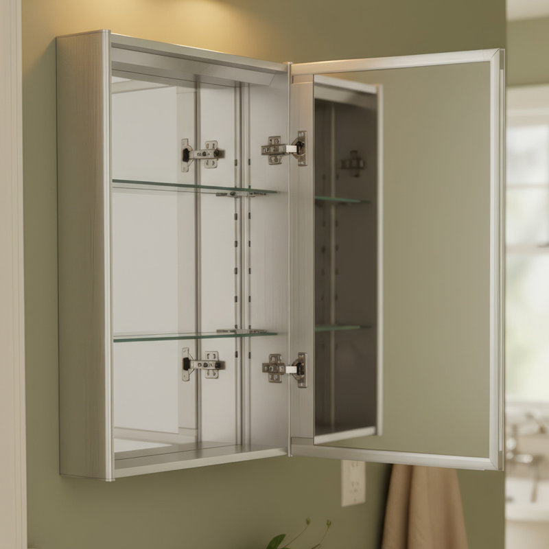 Armoire à pharmacie à porte simple en aluminium anodisé à fixation en surface H 27,5 po x l 19,63 po Whitehaus