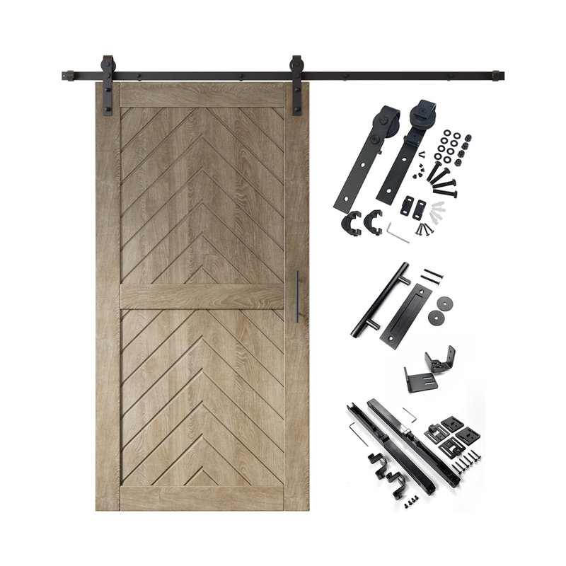 Porte de grange 4-en-1 fini et non assemblée avec porte de quincaillerie 4-en-1 Homacer Classic gris de 32 po x 80 po Homquer