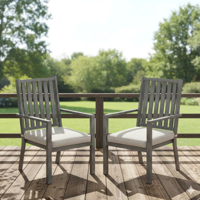 Set Of 2 23" All-Weather Aluminum Patio Dining Chairs With Thick Gray Cushions And Gray Frame