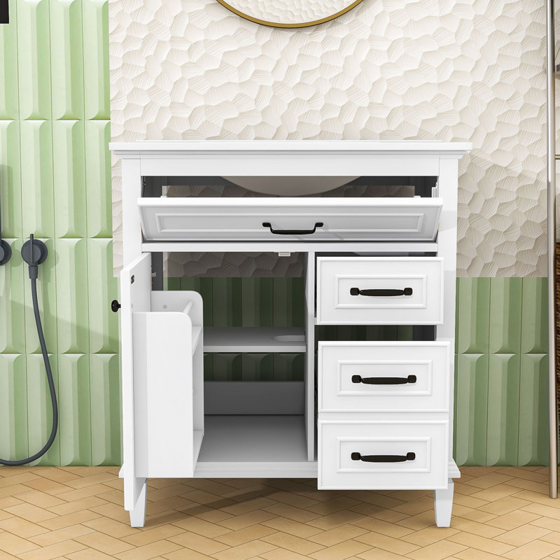 Meuble-lavabo moderne avec charnières à fermeture douce et tablette réglable, Blanc