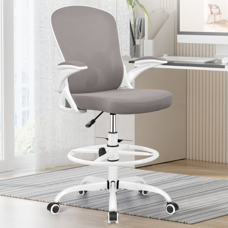Chaise de dessinateur en filet Kyanna, Gris clair, Blanc