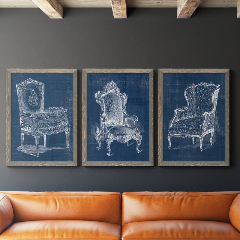 «Blue & White Asian Garden I», ensemble de 2 peintures sur toile encadrées, H 37,5 po x l 82,5 po x P 1,5 po