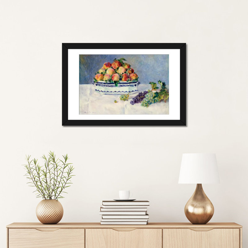 «Still Life With Peaches And Grapes» par Pierre-Auguste Renoir - Impression sur toile tendue sur châssis, Blanc