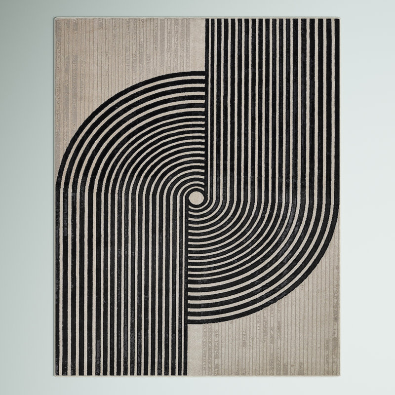 Chanella Geometric Black/Beige Area Rug, Rectangle 2' x 3'