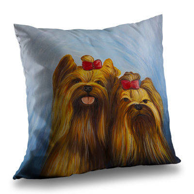 Two Smiling Dogs with Bow Tie - Livingroom Dog Throw Pillow – Throw Pillow Cover Only, Double-Sided Print, Insert Not Included