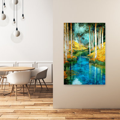 «Enchanted Forest River Peaceful Serene Tranquil Autumn Forest», art mural