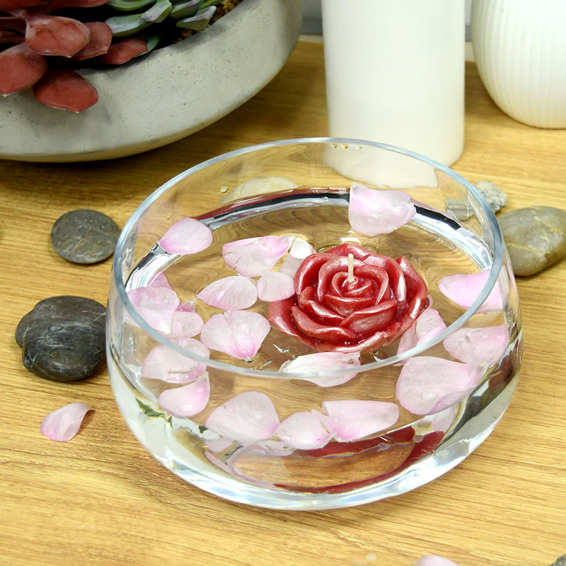 Bougie flottante rose non parfumée, Rouge, Ensemble de 12