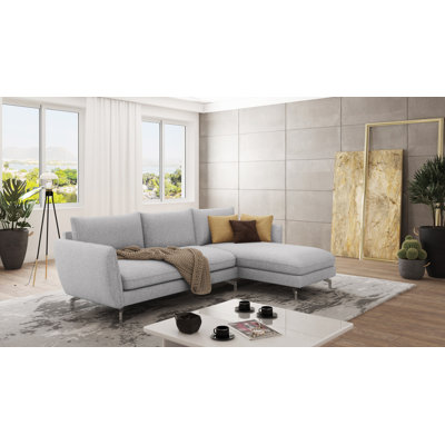 Modern L-Shape Corner Sofa Kimo with Silver Metal Legs