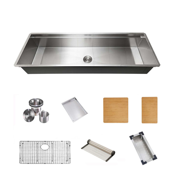 KBFmore 58 Inch Big Single Bowl Stainless Steel Classic Kitchen Sink with 8  Pieces Sink Accessories