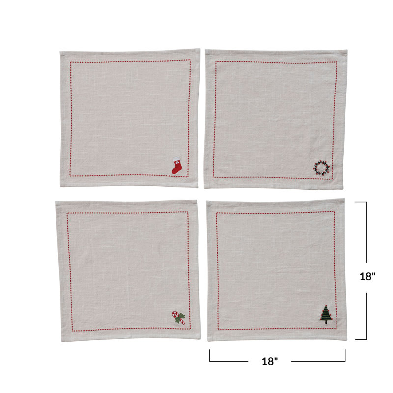 Ensemble de serviettes en coton brodé Holiday, 18" Carré