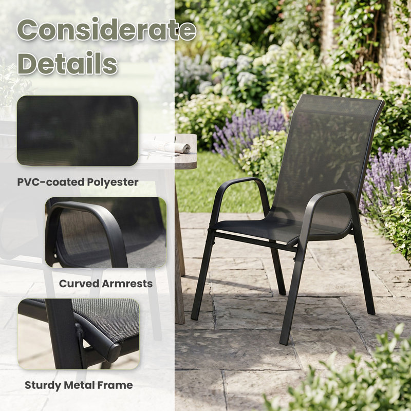 Elijah With Stackable Textilene Chairs, Black/Gray