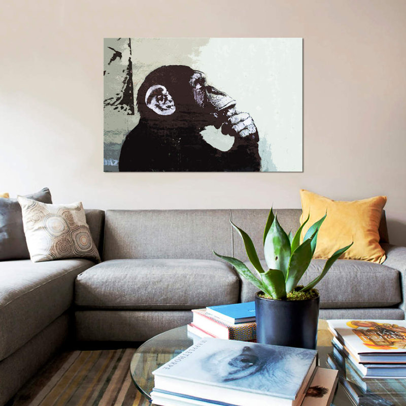 The Thinker Monkey by Banksy - Print on Canvas, 66.04 cm H x 45.72 cm W x 1.91 cm D, No Frame