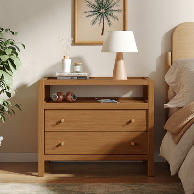 Table de chevet avec pieds en métal, table de chevet moderne Mid-Century, 2 tiroirs à fermeture douce