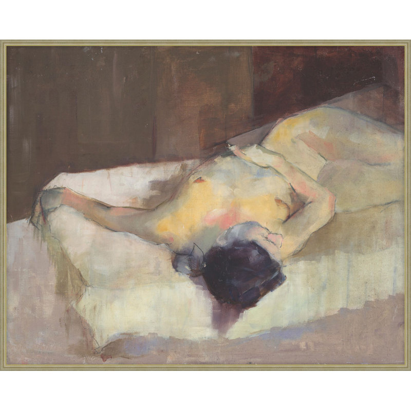 Tandis qu'elle attend 1, reproduction d'art encadrée, H 18,25 po x l 22,25 po