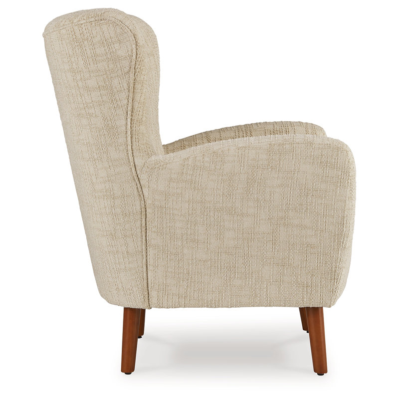 Beige Tufted Wingback Accent Chair with Brown Legs