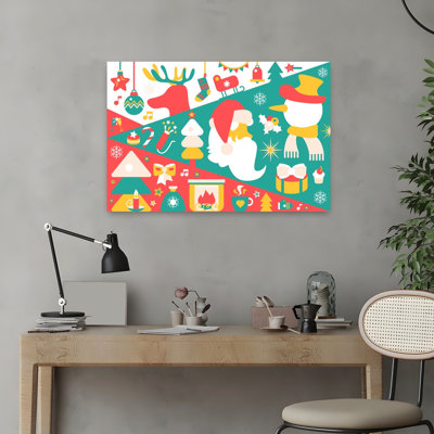 Jolly Christmas Elements Abstract Contemporary Christmas Tree Winter Landscape Wall Art Print 1 Piece Wrapped Canvas Wall Art