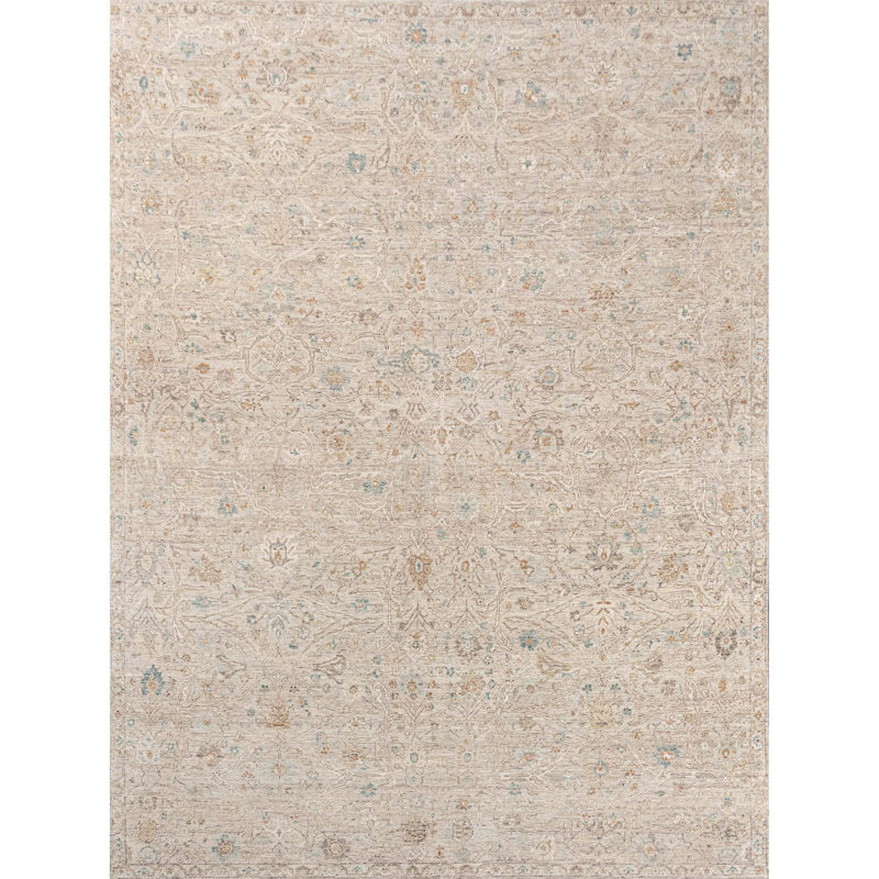 Hand Knotted Wool Abstract Area Rug in Beige/Gray, Rectangle 6' x 9'