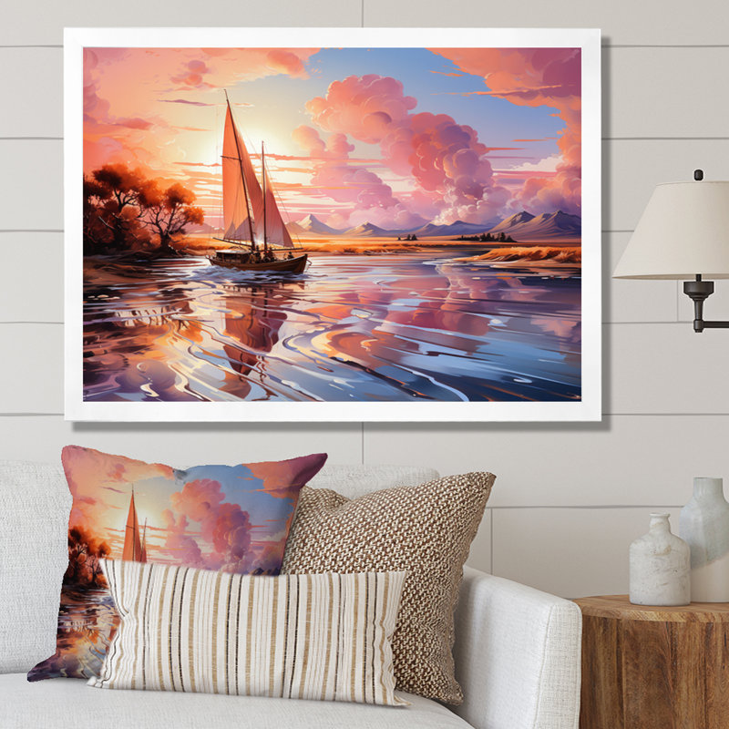 «Clouds Whimsical Wanderers - Nautical & Beach», reproductions d'art mural, H 12 po x l 20 po x P 1 po, Cadre flottant doré
