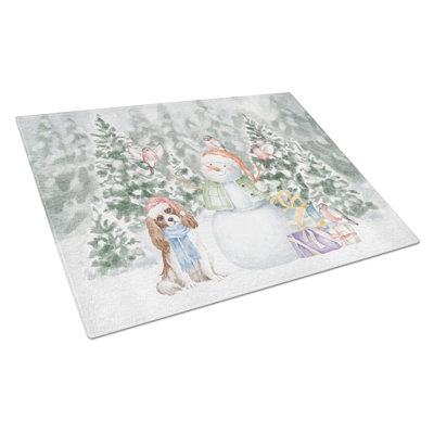 Cavalier King Charles Spaniel Blenheim With Christmas Presents Glass Cutting Board Largecutting Board