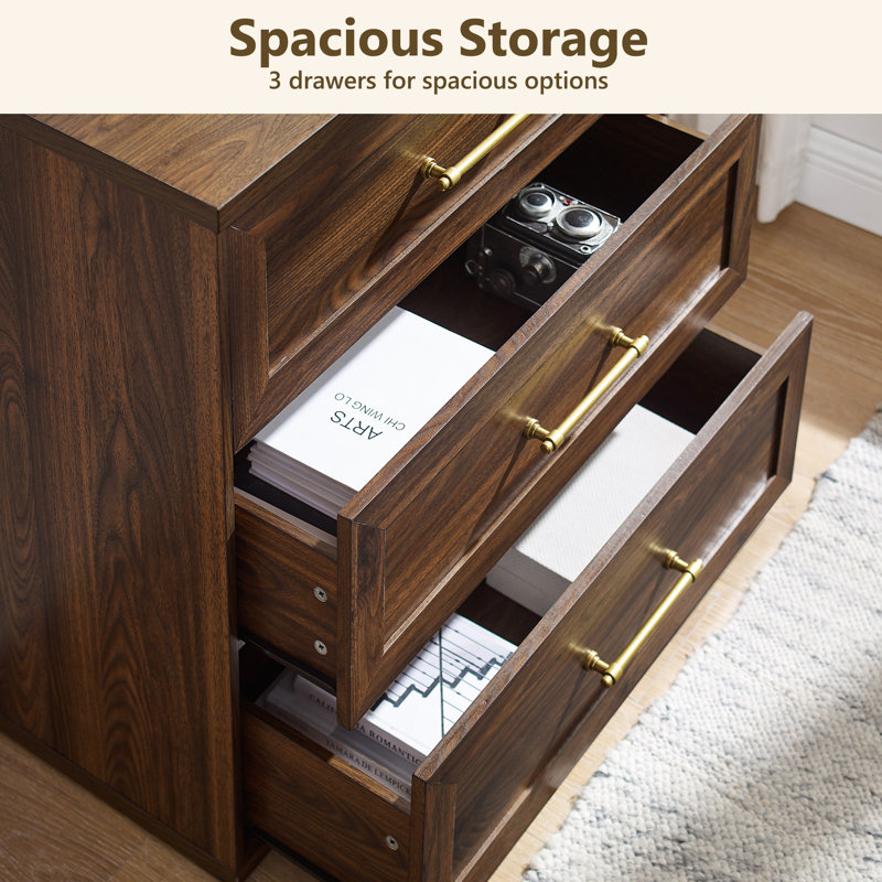 32"W Modern Wood Nightstand , 3-Drawer With Storage, Brown