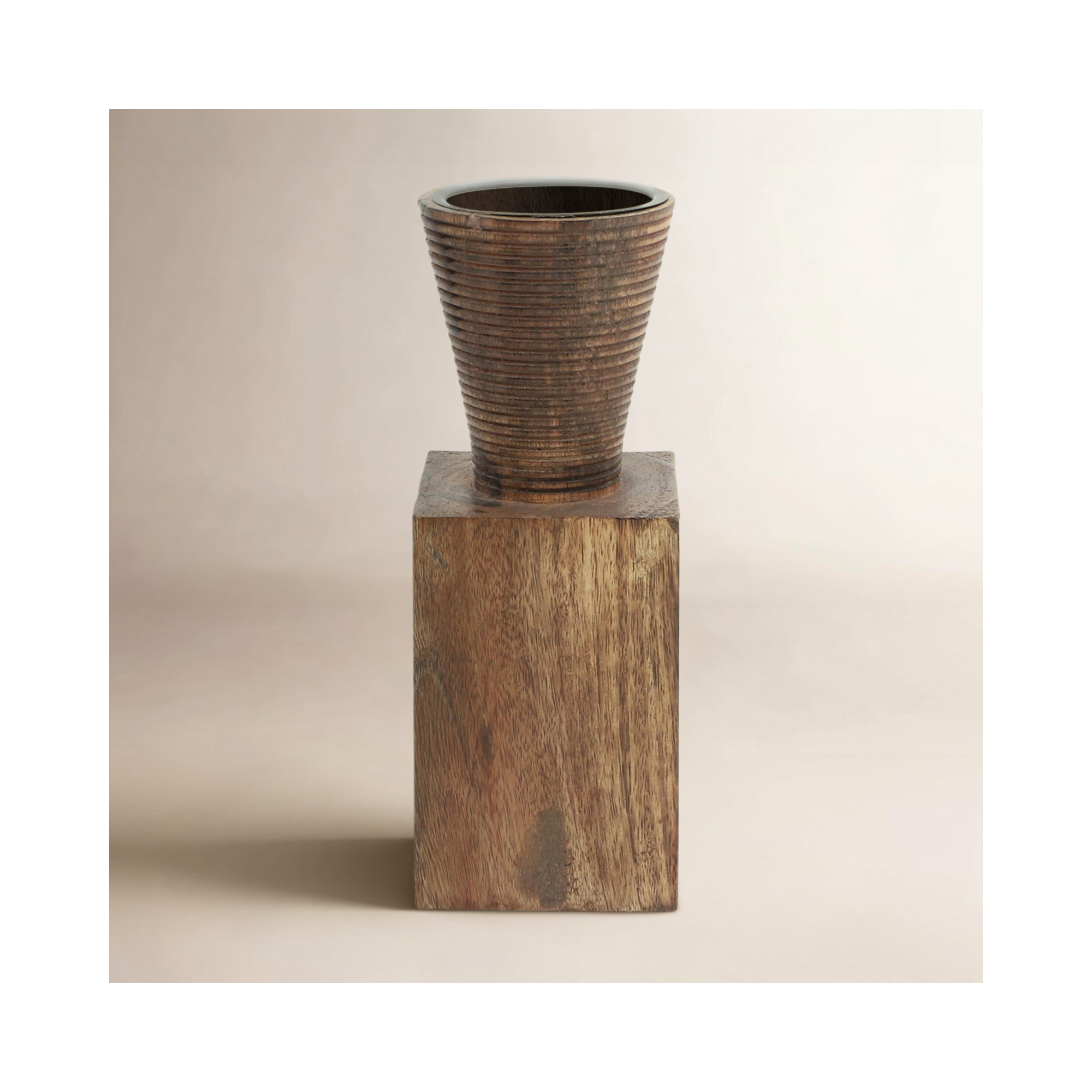 Modern Tabletop Wood Pillar Candlestick, 10" H x 4" W x 4" D