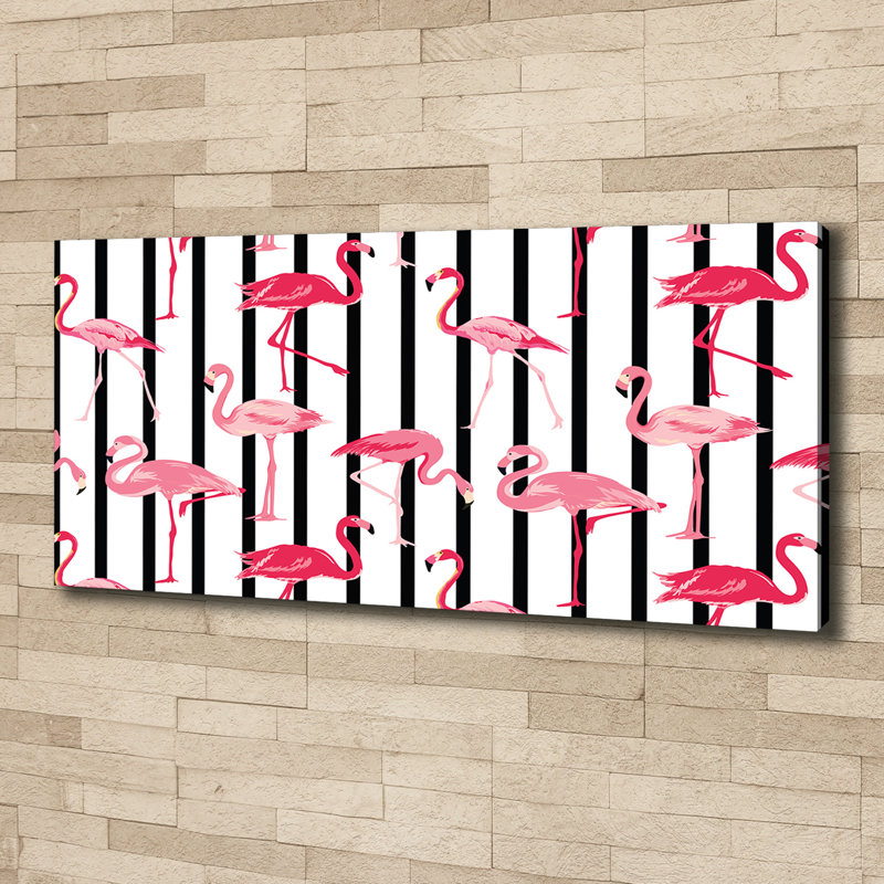 Flamingos Stripes - No Frame Print on Glass, Wrapped Canvas, 50cm H x 125cm W x 2cm D
