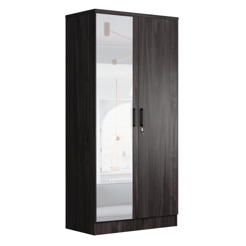 Armoire 2 portes Neiman, porte à miroir, Tabac