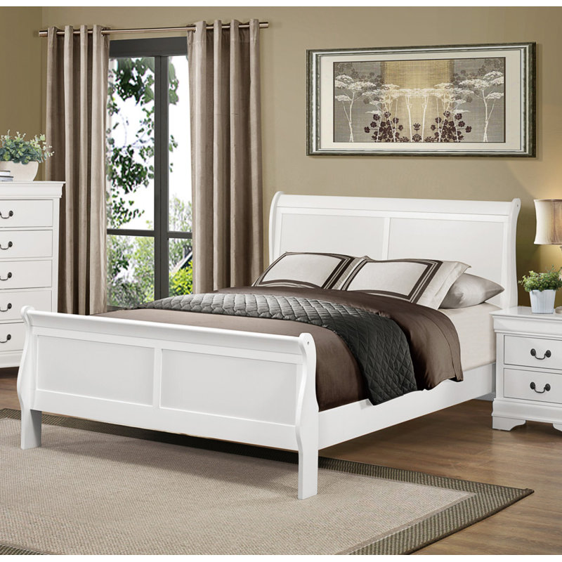 Lit-bateau classique de style Louis Philipe, Blanc, Grand lit