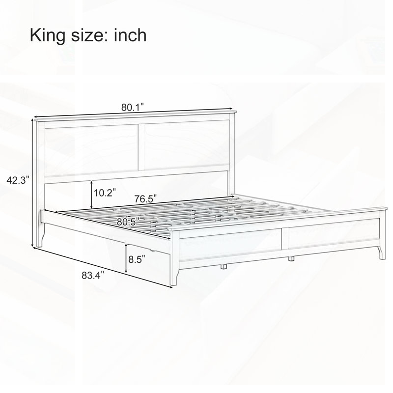 Lit plateforme moderne en bois massif de très grande taille avec support de lattes en bois robuste, sans sommier, design élégant et durable