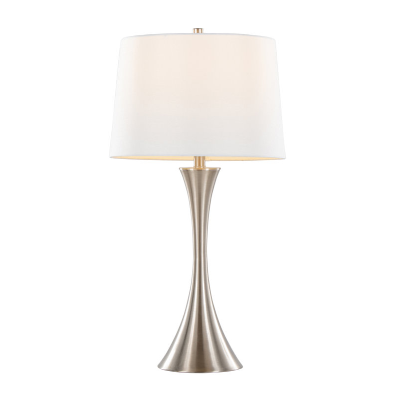 Lenuxe 29'' Contemporary Brushed Nickel Table Lamps Set of 2 - Modern Metal Desk Lamps with White Textured Linen Shade for Bedroom Living Room