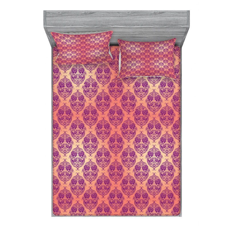 Microfiber Damask Sheet Set, Queen Sheet Set with Fitted Sheet