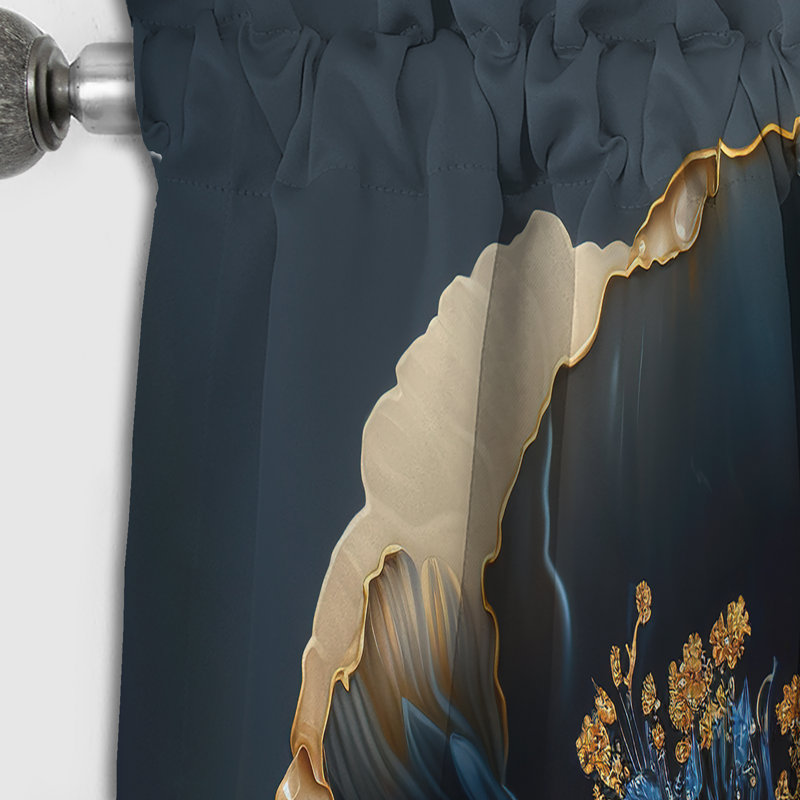 Rideau occultant floral bleu foncé et doré I - 1 panneau, L 52 po x L 108 po