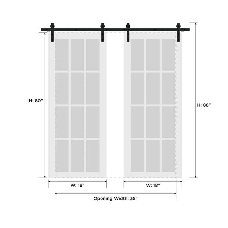 Portes blanches en verre givré Sete avec trousse de quincaillerie d'installation Sete, Noir, 36 po x 80 po