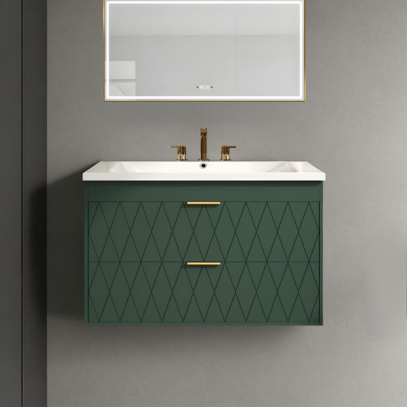 Meuble-lavabo mural 30 po avec lavabo en résine et 2 tiroirs, Vert