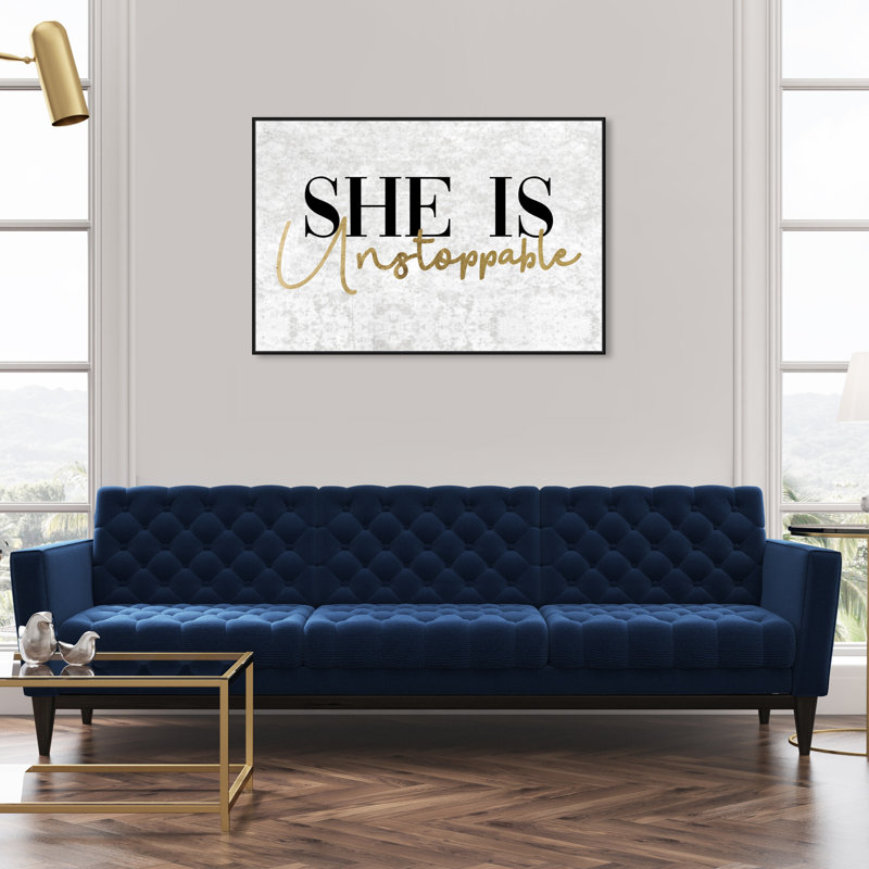 She Is Unstoppable - reproduction d'art textuel sur toile, H 30 po x l 45 po x 1,5 po, Toile avec cadre noir