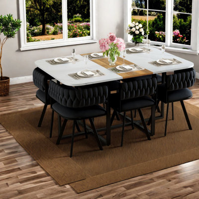 Ensembles de table de salle à manger compacts, en faux marbre et velours pour petits espaces