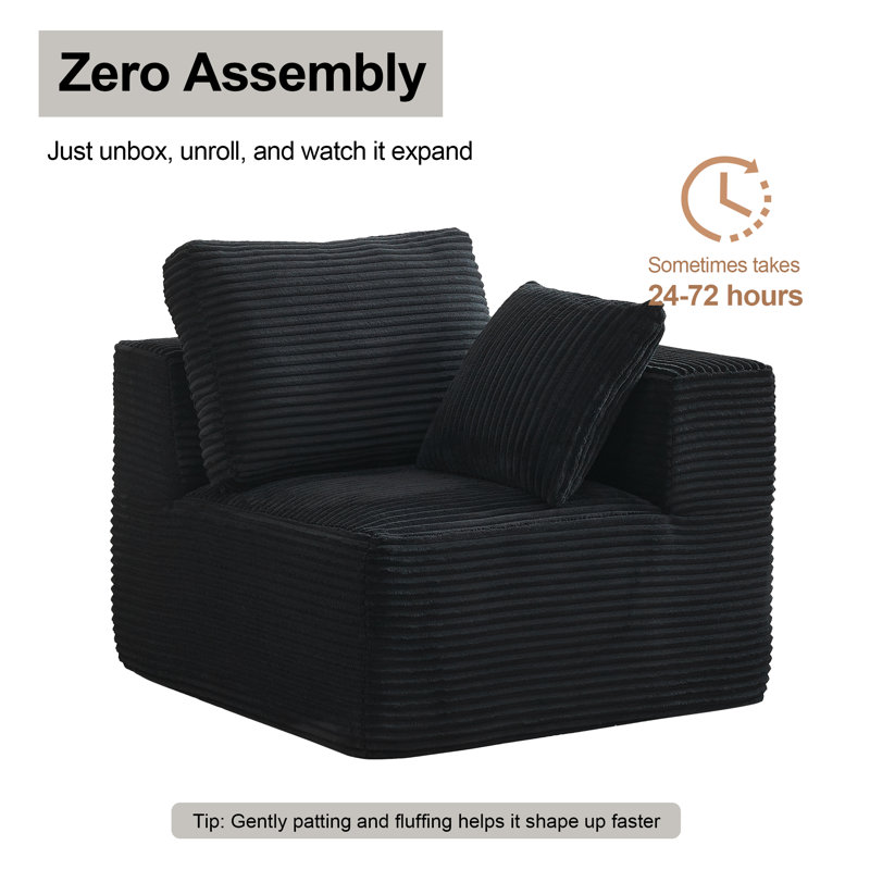 Acuna Corduroy Upholstered Accent Chair - Corner (L), Charcoal Black
