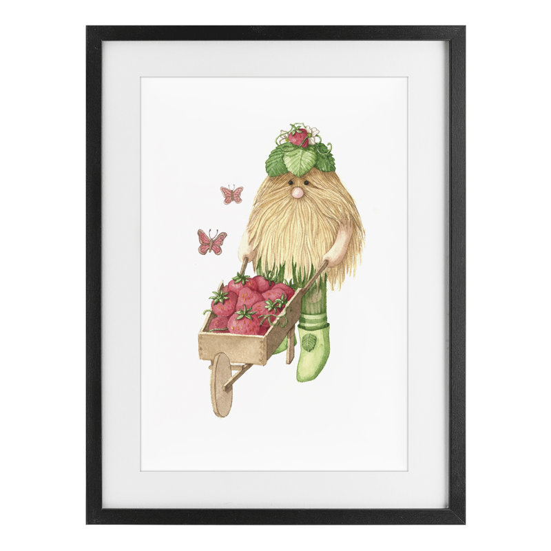«Garden Elf» avec brouette, reproduction encadrée sous verre, conception de Nancy Overton, H 20 po x l 14 po