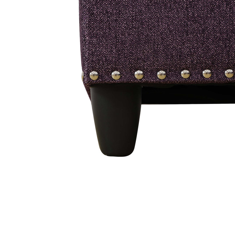 28.5" Tufted Linen Fabric Storage Ottoman Bench，Footstool With Nailhead Trim，Multi-Functional Ottoman For Living Room, Bedroom, Entryway
