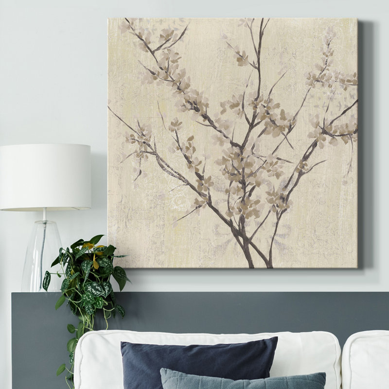 Fleurs neutres sur toile tendue crème I-Premium - prêt à être accroché, H 10 po x l 10 po x P 1 po