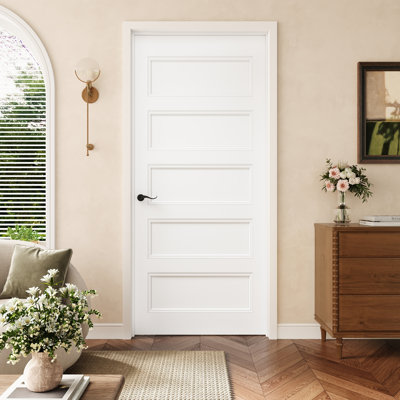 36" X 80" 5-Panel Molded Solid Interior Prehung Door With Black Hinges, Solid Core Door Slab With Frame, Interior Door As Pantry Door, Bedroom Door, Laundry Door, Closet Doors, Room Doors, Right Hand